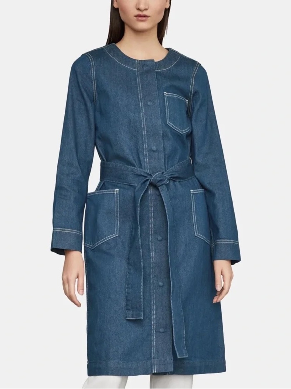 BCBG Max Azria Blue Denim Jean Trench Coat Jacket Size M -NWT